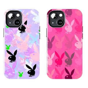 2 Styles Neon Playboy Bunny Pattern Phone Case, Slim Anti-Drop Protective Cover, Classic Playboy Design Case for iPhone 16/15/14/13/12 Pro/Plus