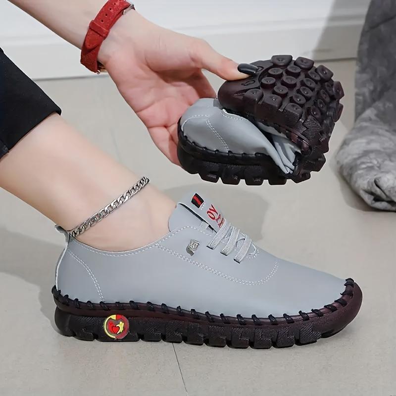Womens Fashionable Handmade Flat Sneakers - Solid Color, Round Toe Faux Leather - Comfortable Casual Walking Shoes Everyday Style Footwear Training Girl Closed Athletic Trainer Runner Running Rubber Black
