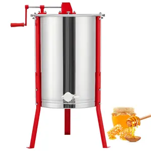 4 Frame Honey Extractor Manual Stainless Steel Beekeeping Equipment, Honeycomb Drum Spinner with Transparent Lid & Adjustable Stand for Apiary