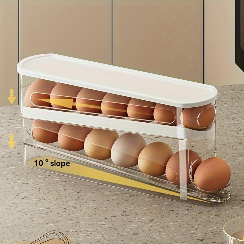 Clear Egg Storage Box, Space Saving Rolling Egg Storage Box for Refrigerator Side Door, Durable Plastic Egg Organizer, Home & Kitchen Accessories