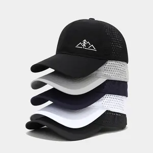 Running Cap with Mountain Pine Tree Embroidery, Minimalist Gorpcore Hat in Quick-Drying Performance Fabric with Laser Perforations & Adjustable Rear Strapback