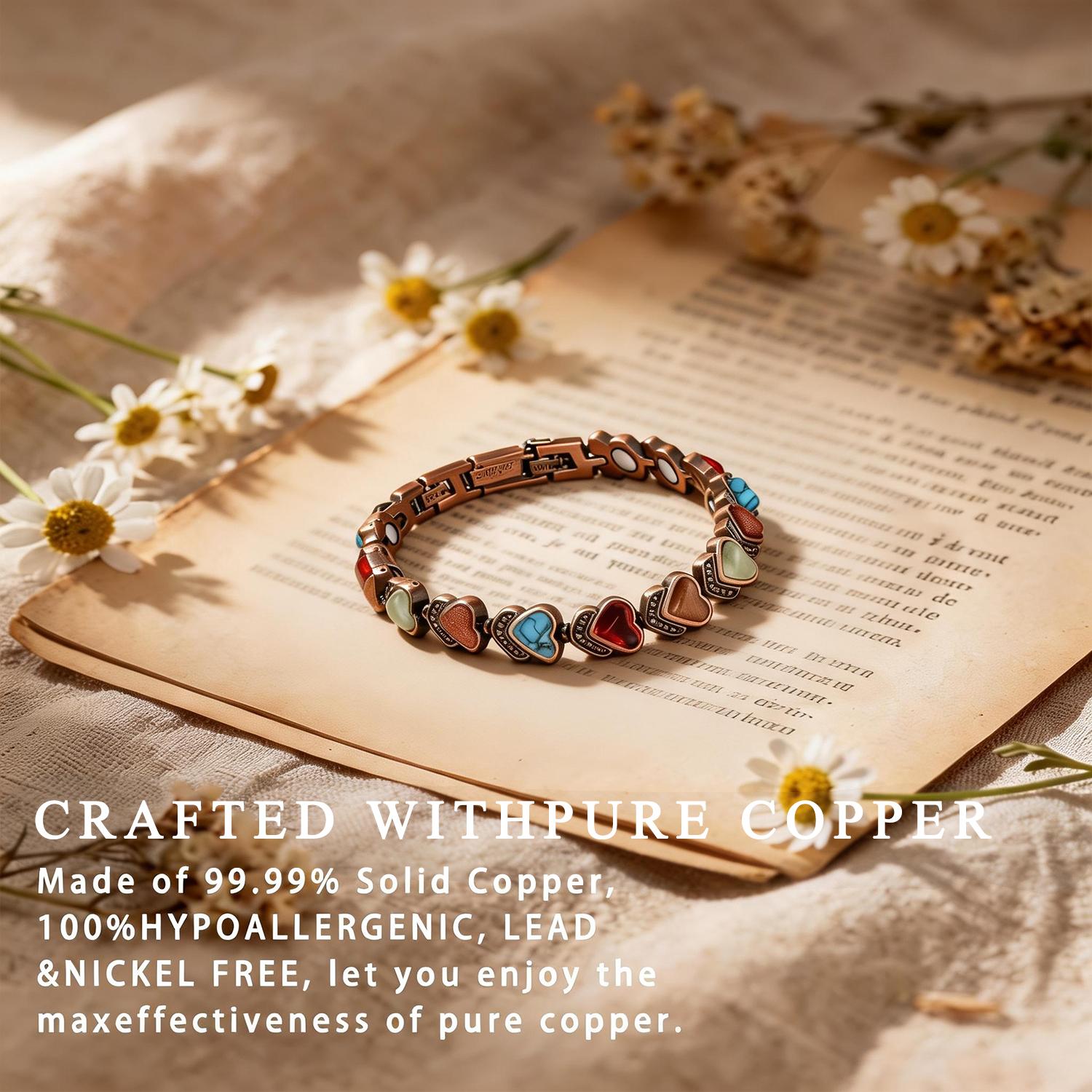 Copper Magnetic Bracelet for Women and Men, Pure Copper with Natural Unique Gemstone, Trendy Stack Bangle, Fashion Jewellery Accessories, Perfect Valentine’s Day & Daily Gift