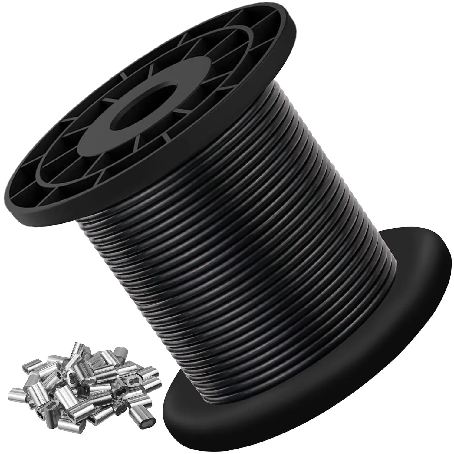 304 Stainless Steel Wire Rope  3/32, Black Vinyl Coated - Outdoor Light Guide Wire for String Lights, Clotheslines - 1/16 Inch Overmolded to 3/32 Inch, 100ft