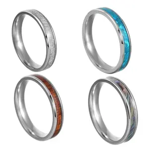 2022 New 4mm Women's Stainless Steel Wedding Ring Opal Meteorite  Abalone Shell Ring Jewelry for Women's