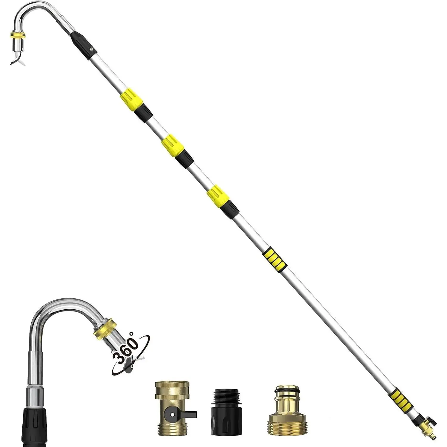 16ft Length Aluminum Frame Telescopic Gutter Cleaner Tool (24ft Reach) from The Ground, with 360°Rotatable Nozzle, Extension Pole, Hose, Hose Wand