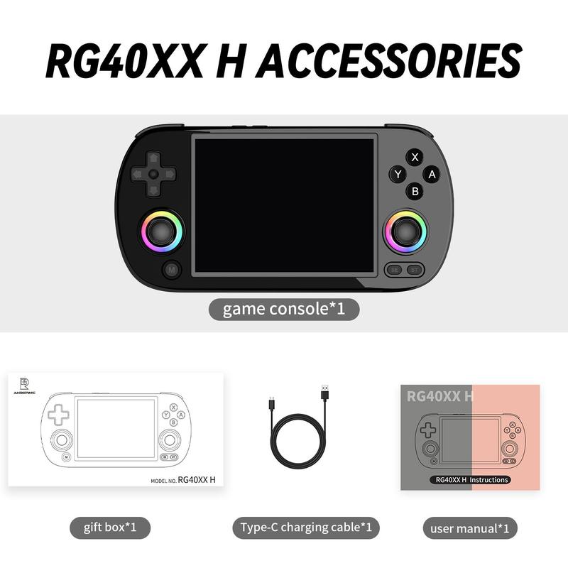 ANBERNIC RG40XX H 64GB handheld game console -4-inch IPS OCA screen, Linux 64 bit, 1.5GHz quad core CPU, 5G WiFi/Bluetooth 4.2, HDMI TV output, 5000+pre installed retro games, 3200mAh 6H battery, RGB lights and vibration