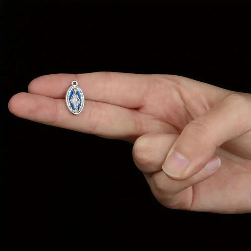 20 Pieces of Grace Mary Miracle Pendants - Blue Enamel Catholic Rosary Beads for Necklaces and Jewelry