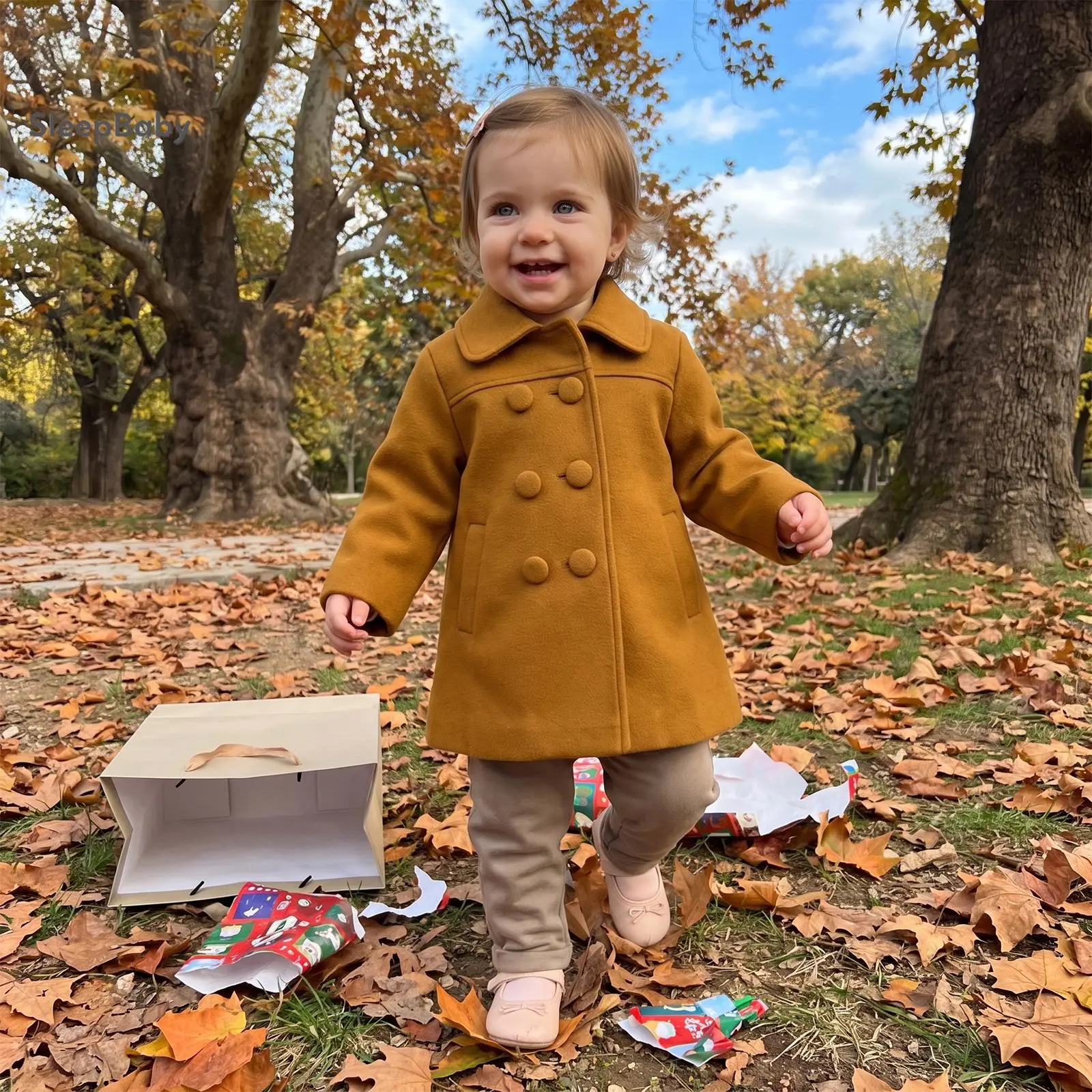 Girls' Cotton Blend Trench Coat, Plain Long Sleeve Button-Front Winter Outerwear for Toddlers, Ages 1-6, Girl, Daily, 1-2 Years, Standard Size, 1 Outerwear