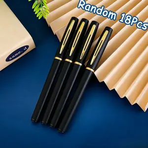 18Pcs Classic Matte Black Gold Trim Ballpoint Pens, Back To School Student Stationery Supplies, Elegant Slim Metal Clip Signature Ball Pens, Smooth Writing Handheld Desk Writing Tools for Classroom Learning