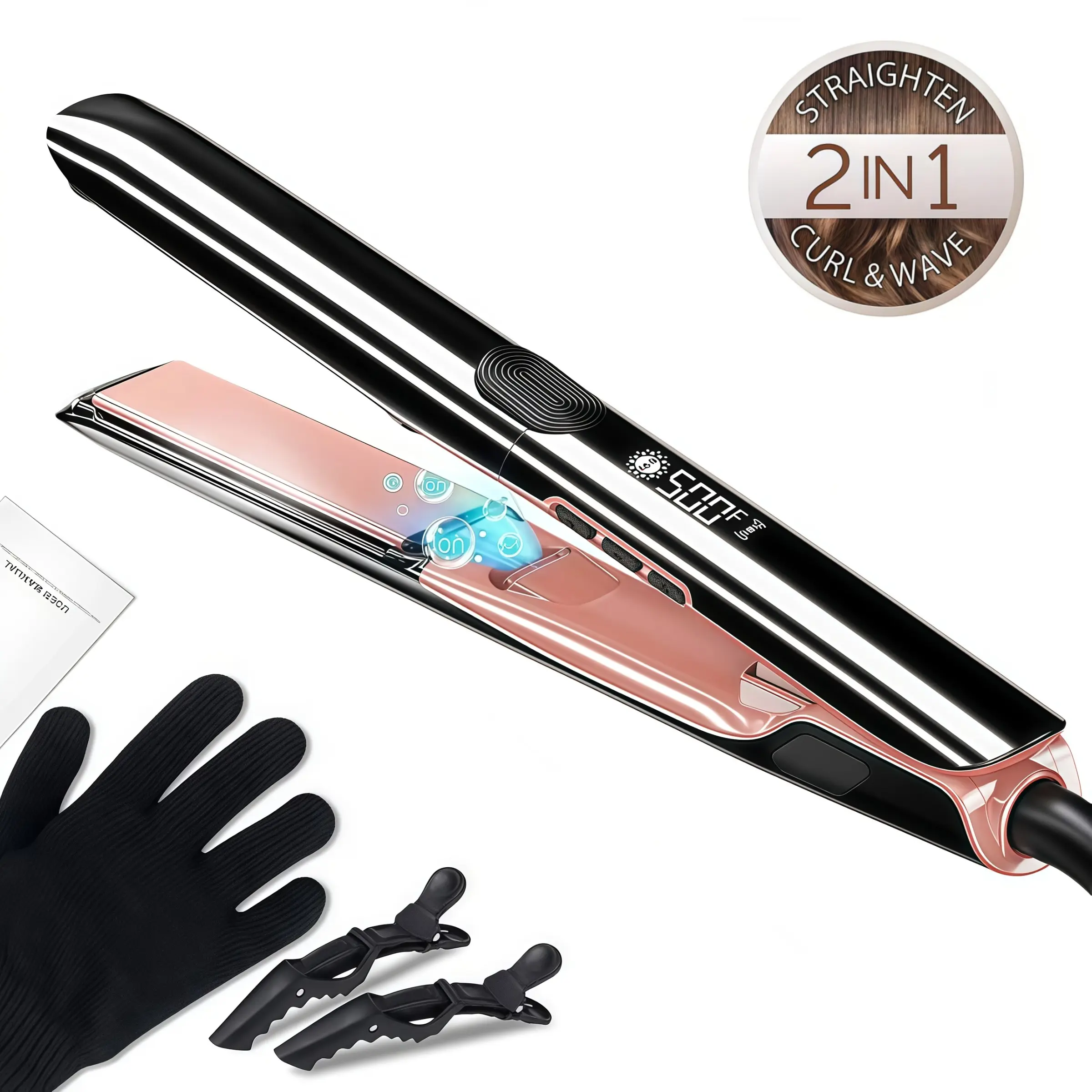 High-Temperature Professional Flat Iron, 30-Second Quick Heat Ceramic, Dual Voltage Travel Use, Silicone Coated for Smooth Hair