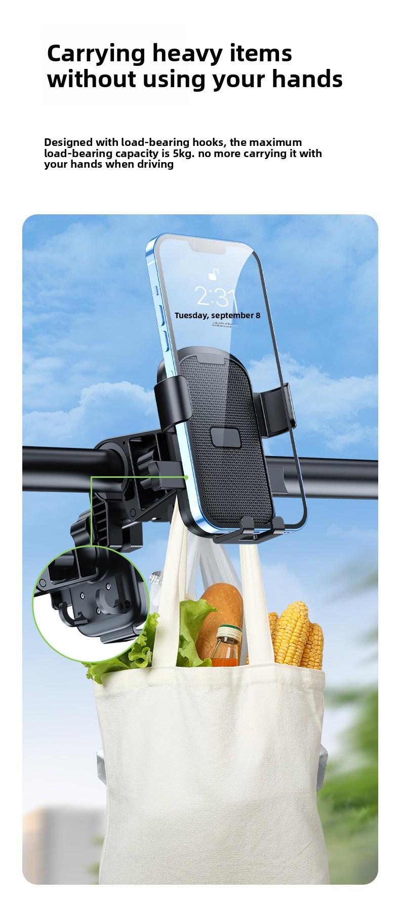 Motorcycle, electric vehicle, mobile phone navigation support, universal for bicycles and electric scooters magnetic mount