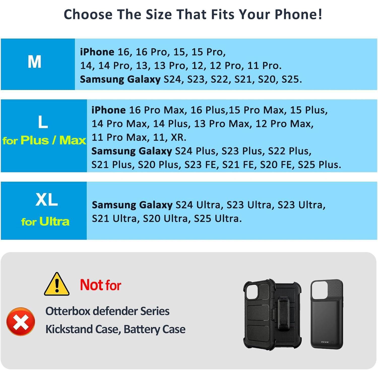 THE WELL KEPT Leather Phone Holster with  Metal Belt Clip and  Closure Compatible with  16/15/14/13/12 Pro Max, Galaxy S25/S24/S23/S22 Plus & FE, L-Coffee