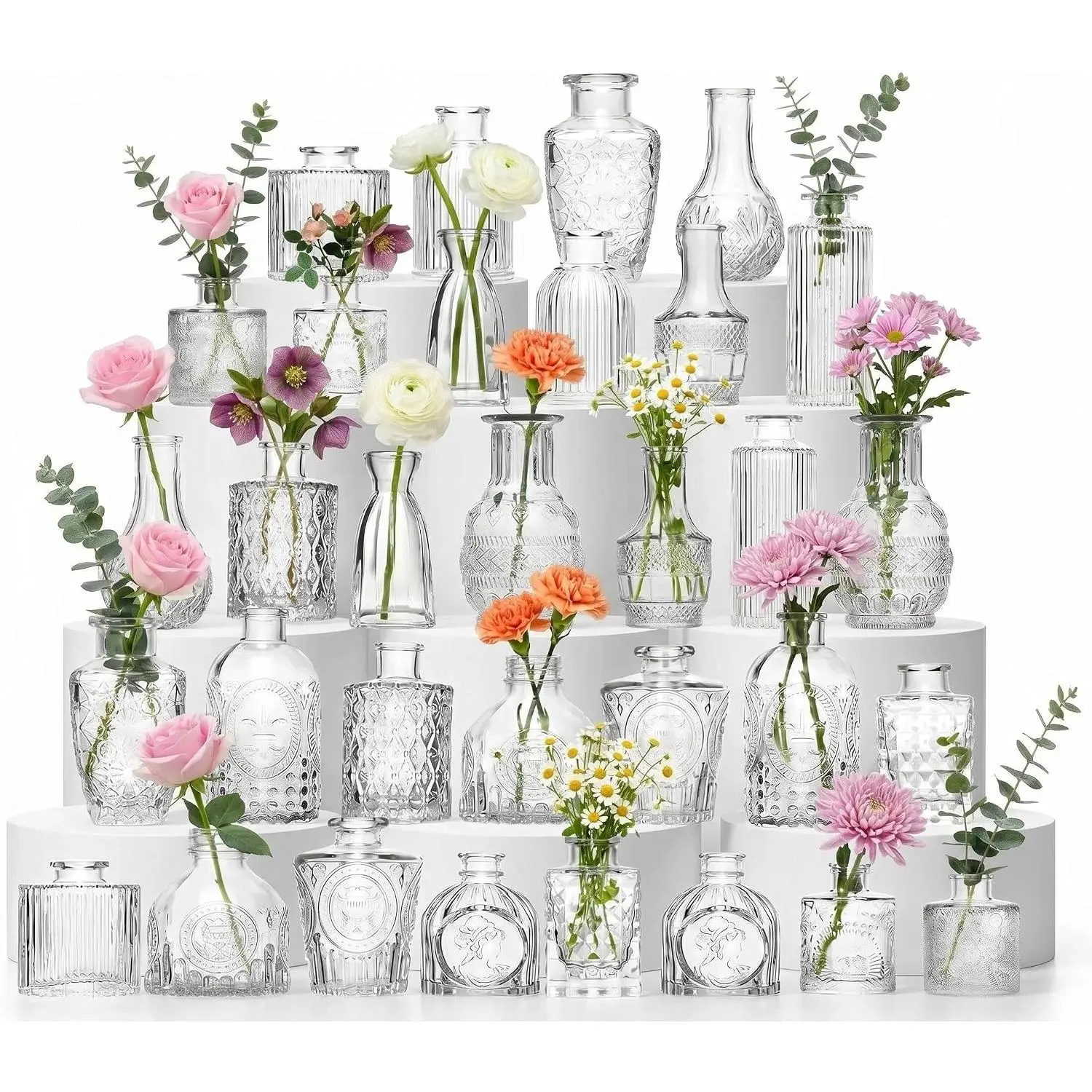 Mini Bud Vases Set of 32 As Wedding Centerpieces for Tables,Clear Bud Vases for Flowers,Small Flower Vases Suitable for Birthday Party,Anniversary,Wedding Reception,Baby Shower (Clear, 32PCS)
