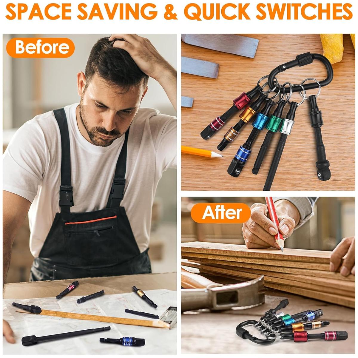 6 Pcs 1/4 Bit Holder Keychain, 1/4 inch Hex Shank Bit Holder, Quick Release Bit Holder For Nut Driver, Screwdriver & Drill Bits with/Keychain Carabiner 6 Pcs 1/4 Bit Holder Keychain, 1/4 inch Hex Shank Bit Holder, Quick Release Bit Holder For Nut Driver, Screwdriver & Drill Bits with/Keychain Carabiner