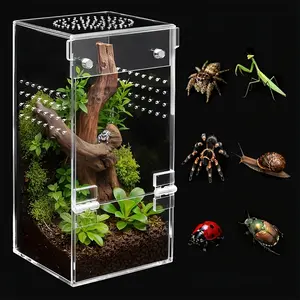 One pre-assembled acrylic feeding box with magnetic suction door, suitable for tarantulas, mantises, jumping spiders and snails-all-round ventilation system, assembled pet-climbing feeding box, specially designed for spider larvae, arachnids and insects.
