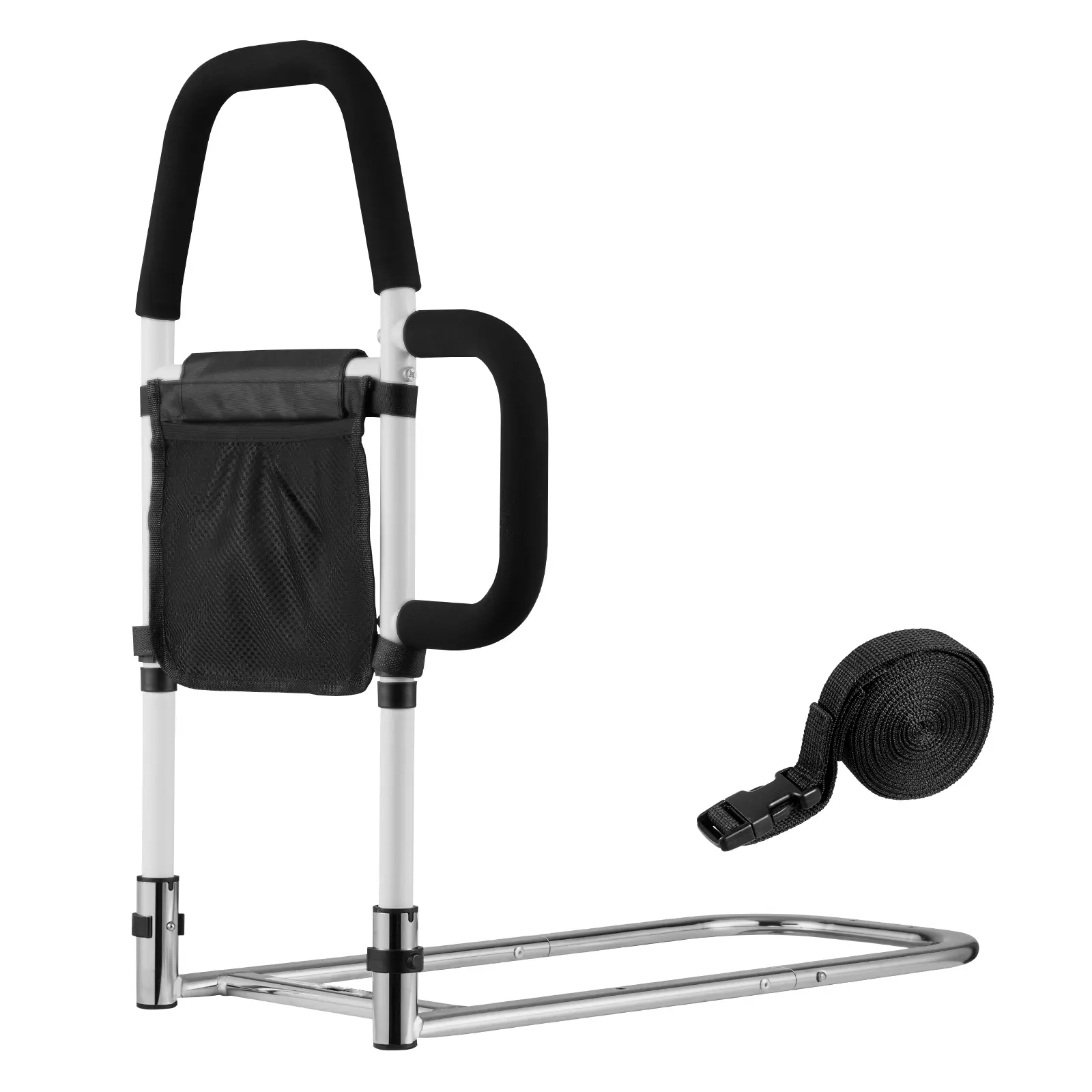 Elderly Bed Rail, Home Improvement Bedside Assist Rail with Side Handle and PU Handrail, 300lb/136kg Load Capacity, High-Strength Carbon Steel Tubing with PU Handle Sleeve Construction