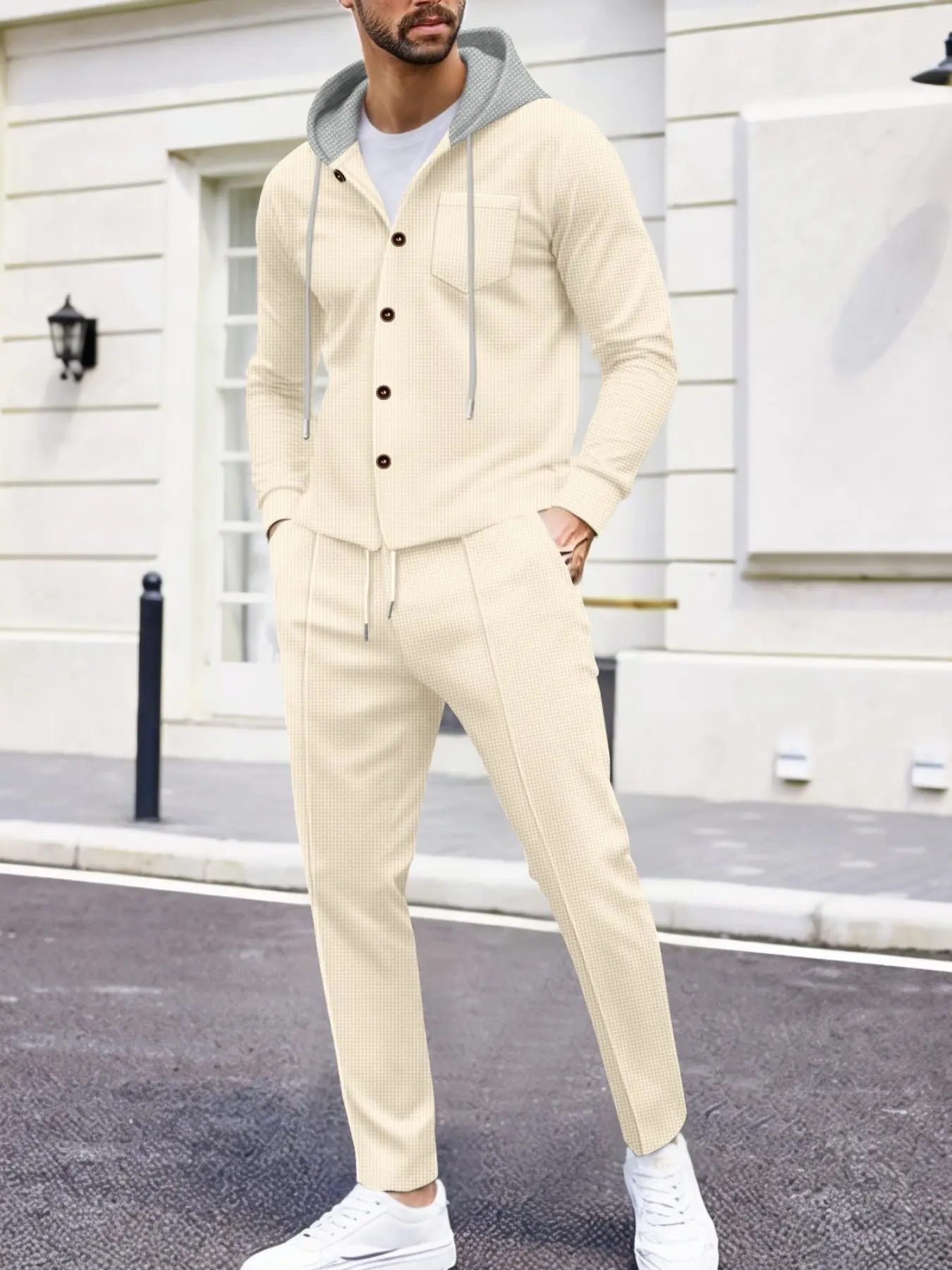 Men's Two-Piece Set, Christmas Gift, Friday, Spring Summer Fall Clothing, Casual Loose Fit Pants, High Waist Blazer
