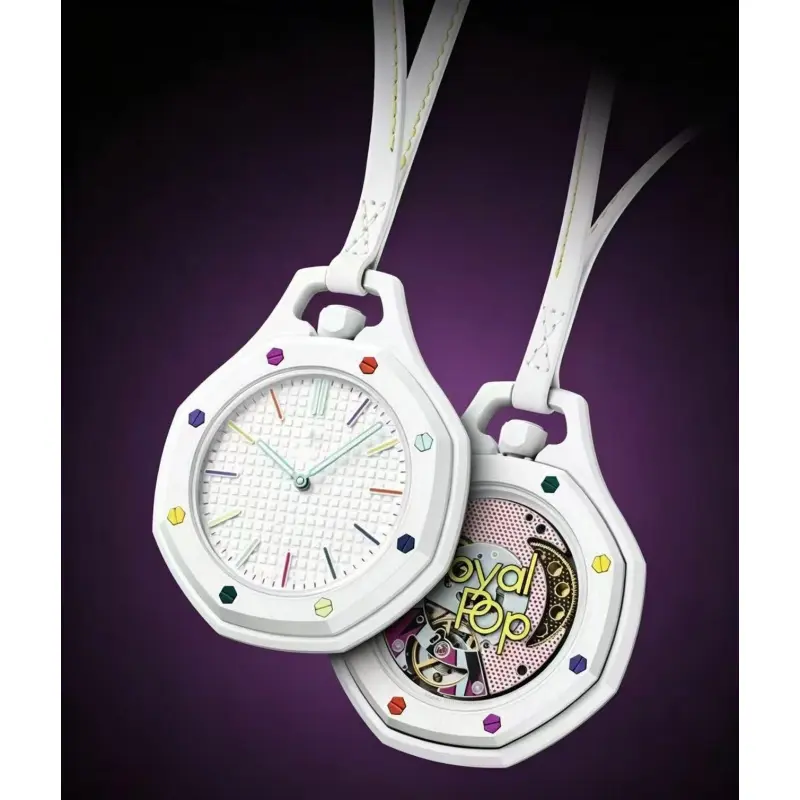 Unisex Octagon Form Hollow Pocket Watch Necklace with Soft Silicone Lanyard, Lightweight Openwork Stopwatch Pendant Charm, Fashion Assorted Macaron Hues for Daily Outfits, Sports