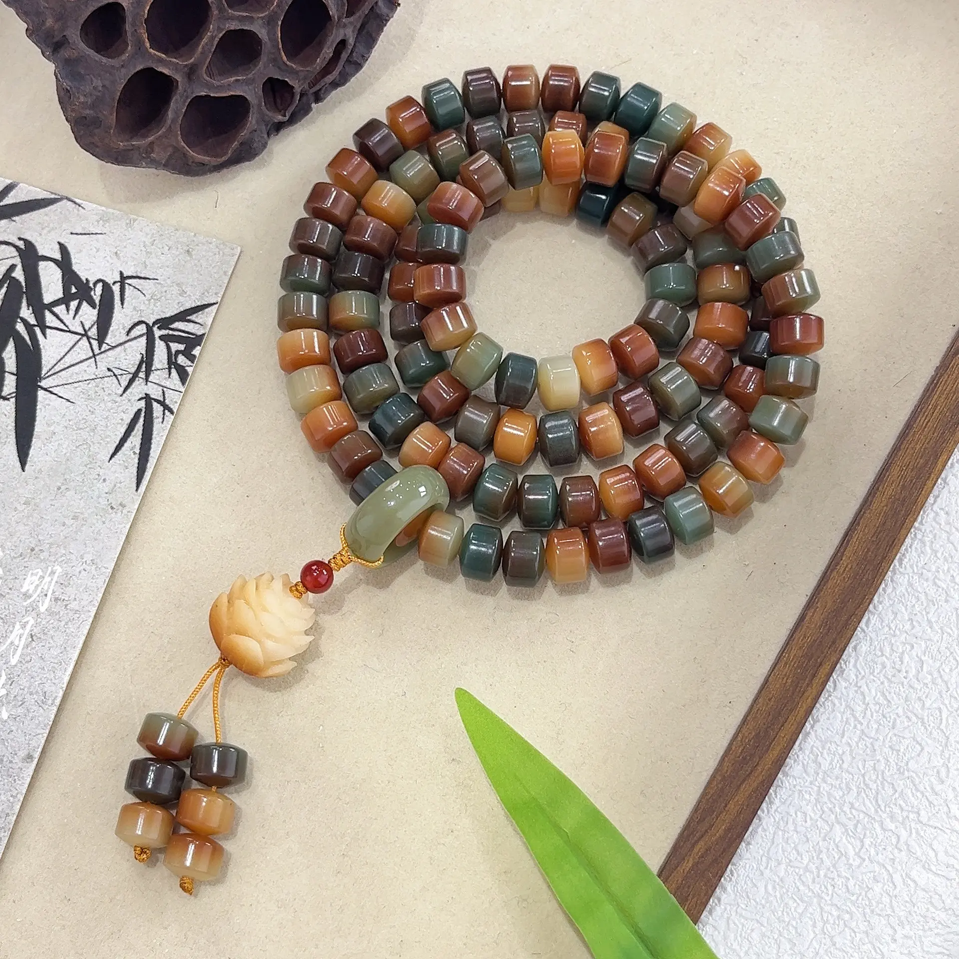 Endless Bodhi Bead Bracelet, Double Circle Bodhi Root 108 Beads, Handheld Buddhist Prayer Beads, Chinese Style Cultural Item, Unisex Bracelet