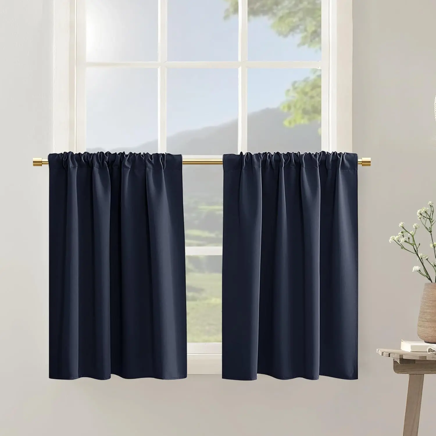 Bunk Bed Curtains for Bottom,Navy Blue Blackout Short Kids Curtains for Boys Bedroom,36 Inch Length