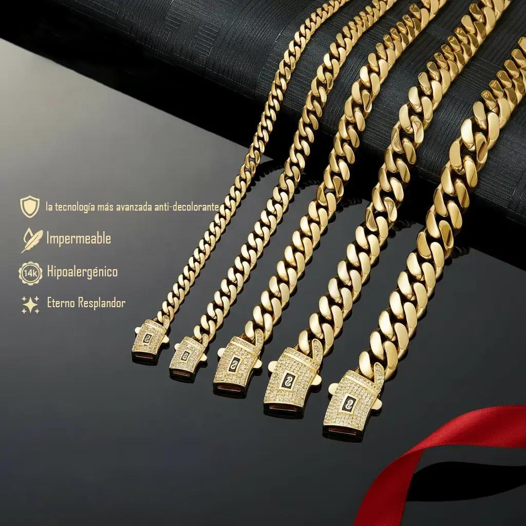 14K Gold-Plated Cuban Link Chain and Bracelet Set - PVD Anti-Tarnish Technology, Hypoallergenic and Water-Resistant Hip Hop Jewelry, Gift with Eternal Shine for Men