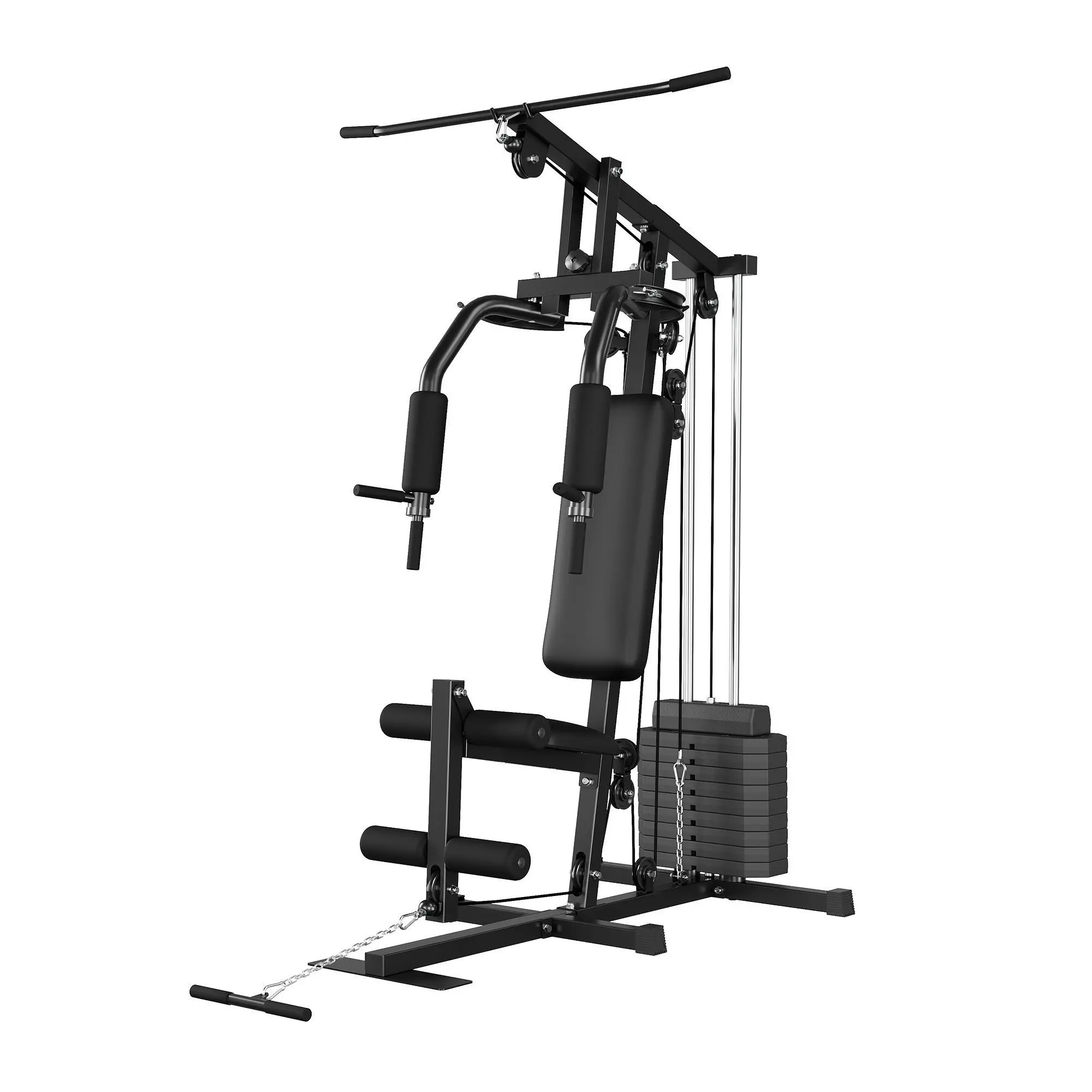 Multi-Station Home Gym System, Carbon Steel Workout Machine for Full Body Strength Training, 100LBS Weight Stack with High Pulley, Seated Row & Leg Extension, Leg Extension Machine