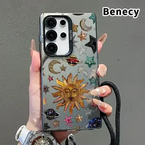 Lanyard Phone Case Compatible with Samsung Galaxy S23 Ultra S24 Plus S25 S22+ Celestial Emblem Array Pattern Matte Military-Grade Drop Protection Silicone Cover Cellphone Protective