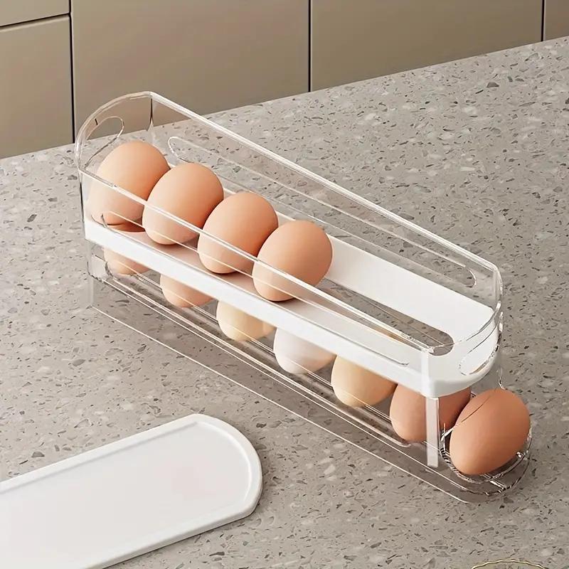 Double Layer Egg Storage Box, 1 Count Space Saving Rolling Egg Storage Box, Washable Plastic Egg Holder for Refrigerator, Household Home Organization, Stackable Fridge Organizer