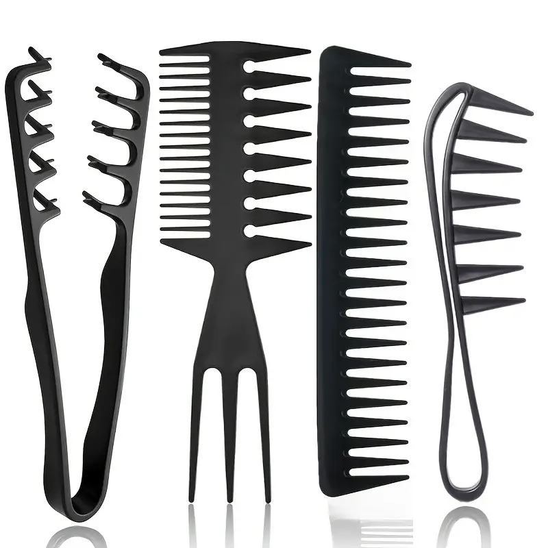4-Piece Men's Hair Styling Comb Set, Wide Tooth Comb, Anti-Static Brush, Ideal for Barbers and Home Use, Volumizing Hair Combs, Hair Volumizer