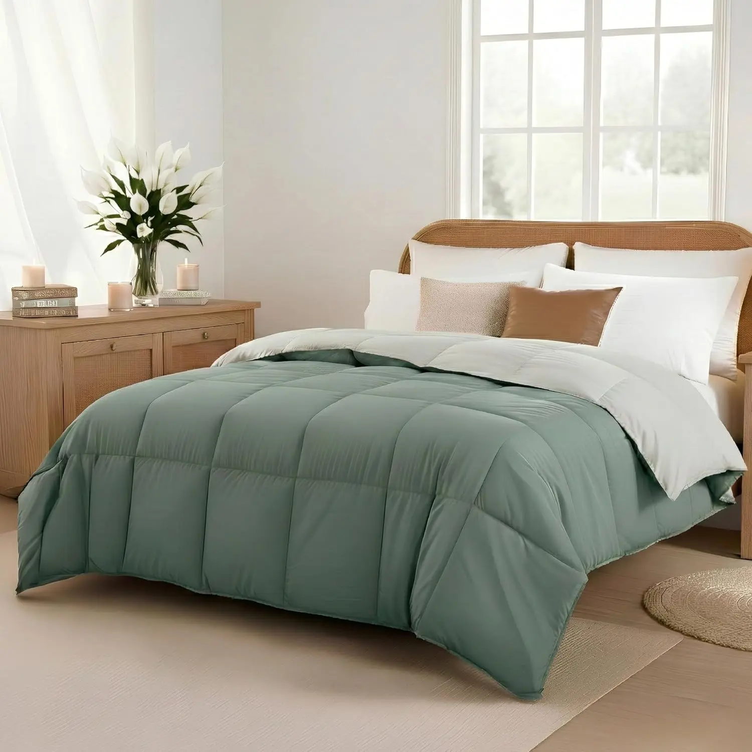 Threads Down Alternative Reversible Comforter Ivory/Sage Green King