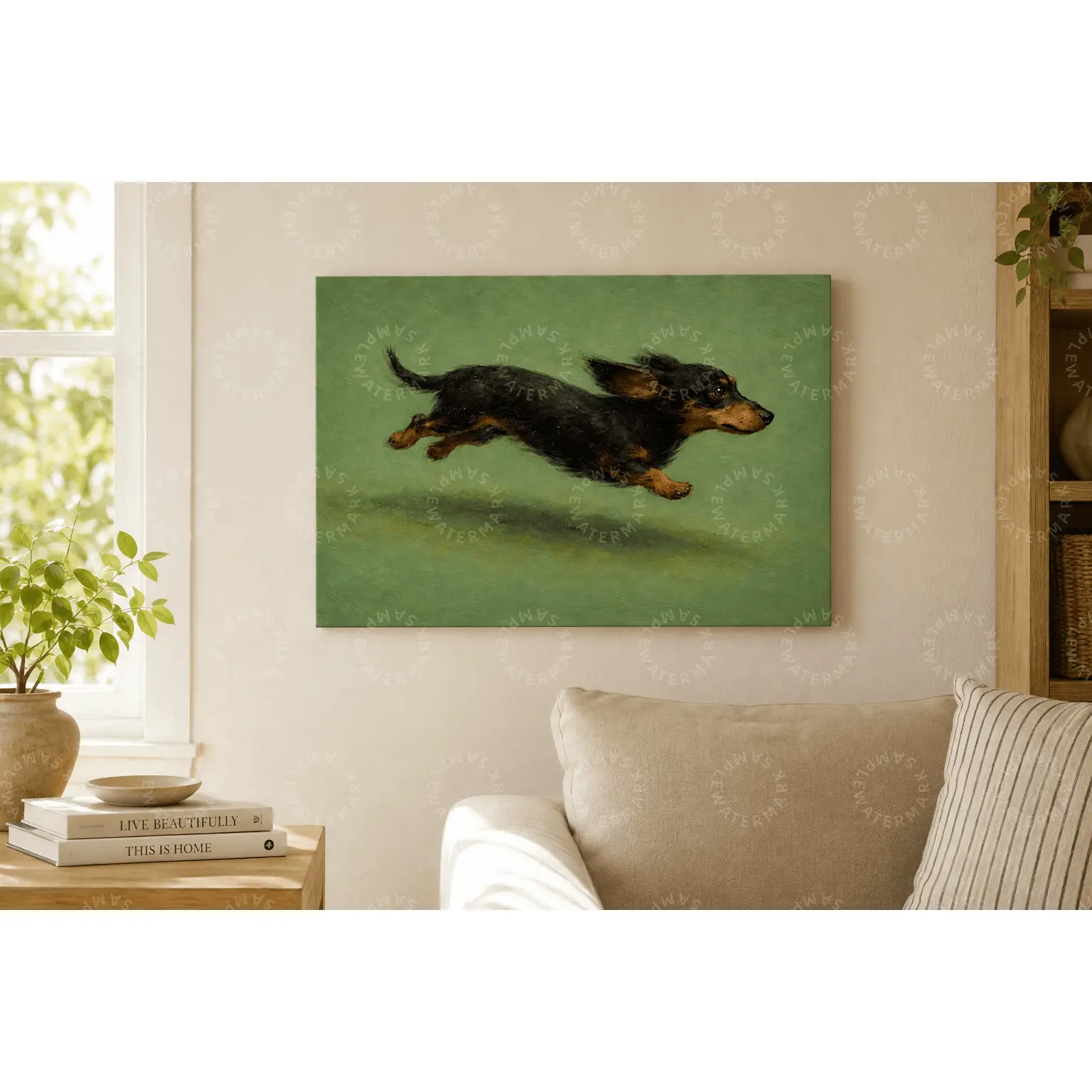 Running Dachshund Canvas Wall Art, Cute Dog Aesthetic Poster, Black and Tan Puppy Painting for Living Room Decor, Bedroom Wall Art, Office Wall Decor, Pet Lover Gift, Modern Minimalist Home Decor