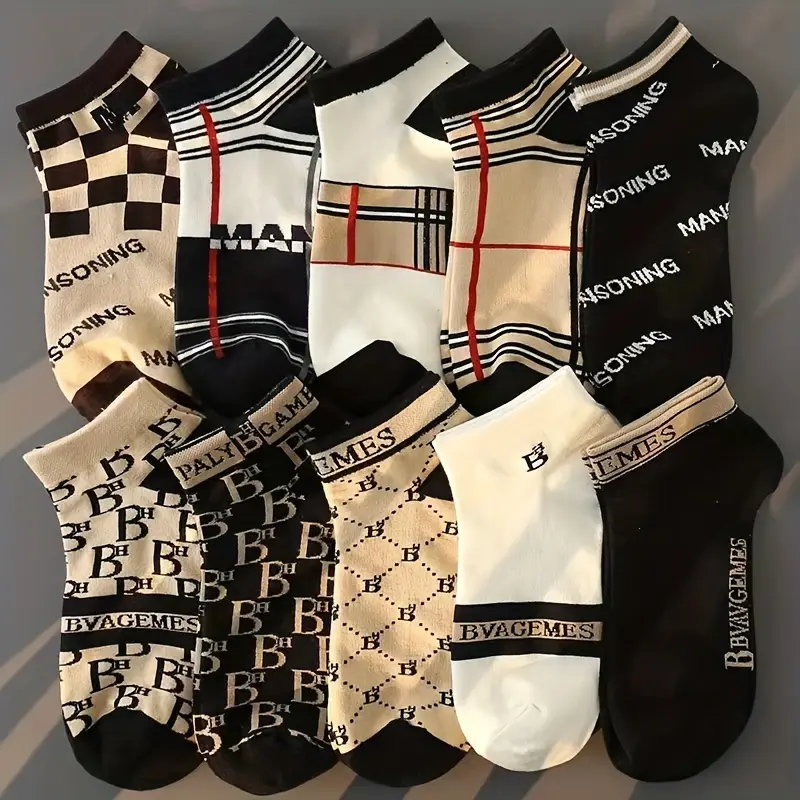 Women's 10-Pair Mix Color Printed Ankle Socks, Casual Cotton Knit Athletic Socks, Lightweight & Breathable for All Seasons, 10 Pairs Mix Color, Socks Set