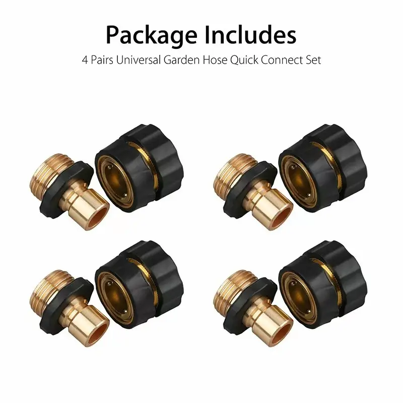Garden Hose Quick Connector 3/4 Inch Male Female, 4 Sets Plastic Aluminum Outdoor Tools, Leak Proof Seal, Easy Connection Lawn Care Accessories, Garden Hose Quick Connect Fittings