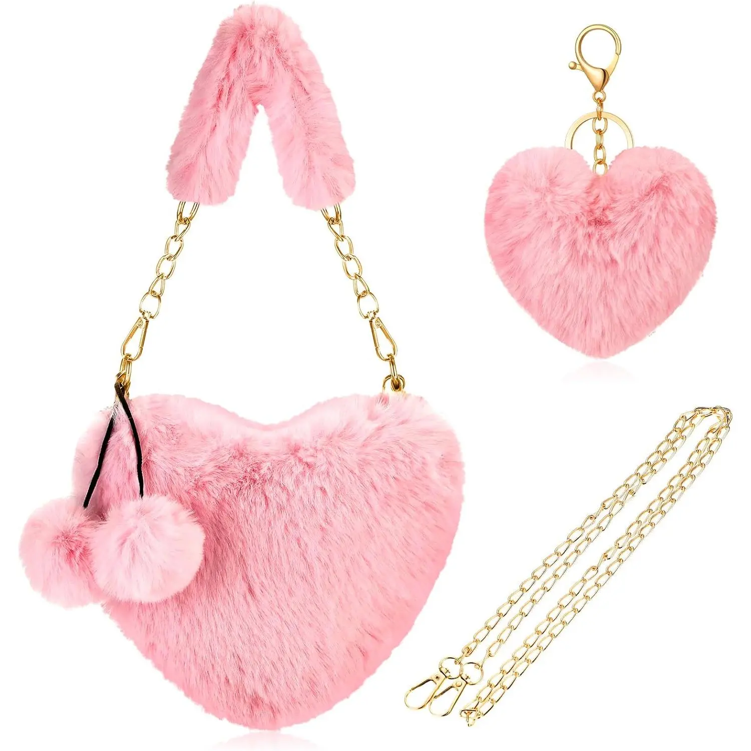 Valentine Furry Heart Shaped Purse  Faux   Bag Crossbody Handbag for Women Girl
