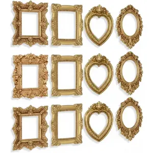 12Pcs Miniature Picture Frames Set - 1:12 Scale Dollhouse Vintage Gold Frames, Oval & Rectangle Antique Photo Frames for DIY Crafts, Wedding Decor & Fairy Garden