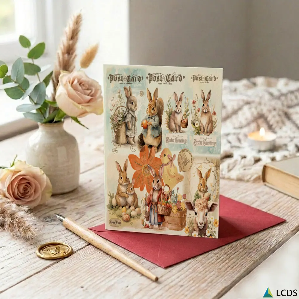 1pc Multi-functional Easter Greeting Card and Postcard Set Vintage Rabbit and Lamb Print Happy Easter Edition Suitable for Holiday Gifting Daily Use All-Season Celebrations