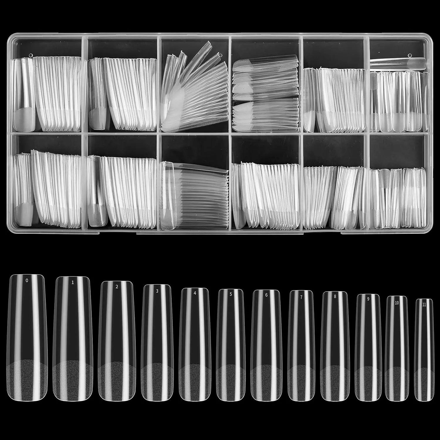 240 count Square Extra Long Clear  Tips for  Nails, No C  Tapered Square Full Cover Press   Tips Traceless for Extension Tips DIY (Clear)