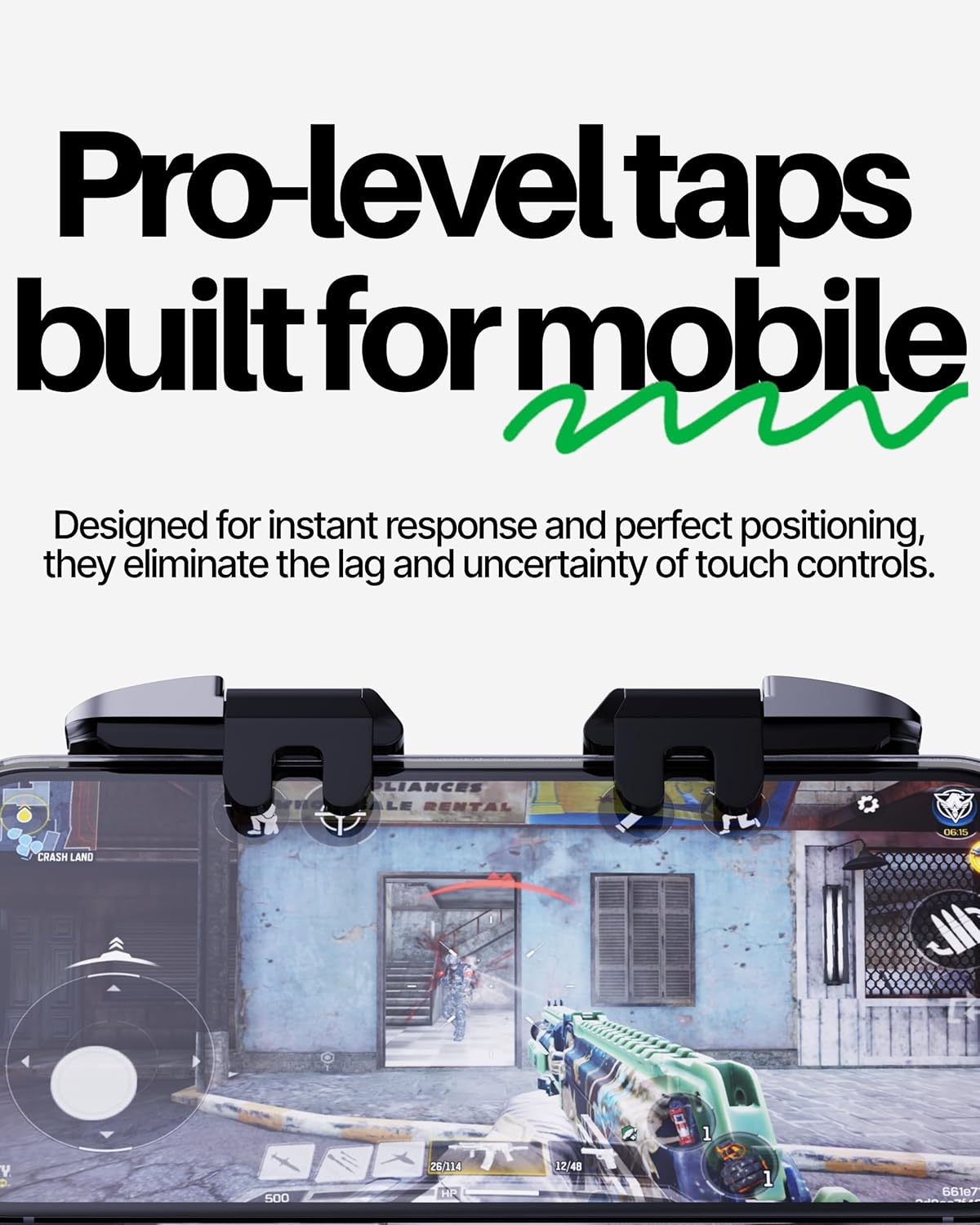 Mobile Gaming Triggers - Clip-On, Zero Delay, Phone Triggers for Gaming - , CODM, PUBG Mobile Controller - Controller Clip on for Smartphones ( & Android Compatible) Mobile Gaming Triggers - Clip-On, Zero Delay, Phone Triggers for Gaming - , CODM, PUBG Mobile Controller - Controller Clip on for Smartphones ( & Android Compatible)