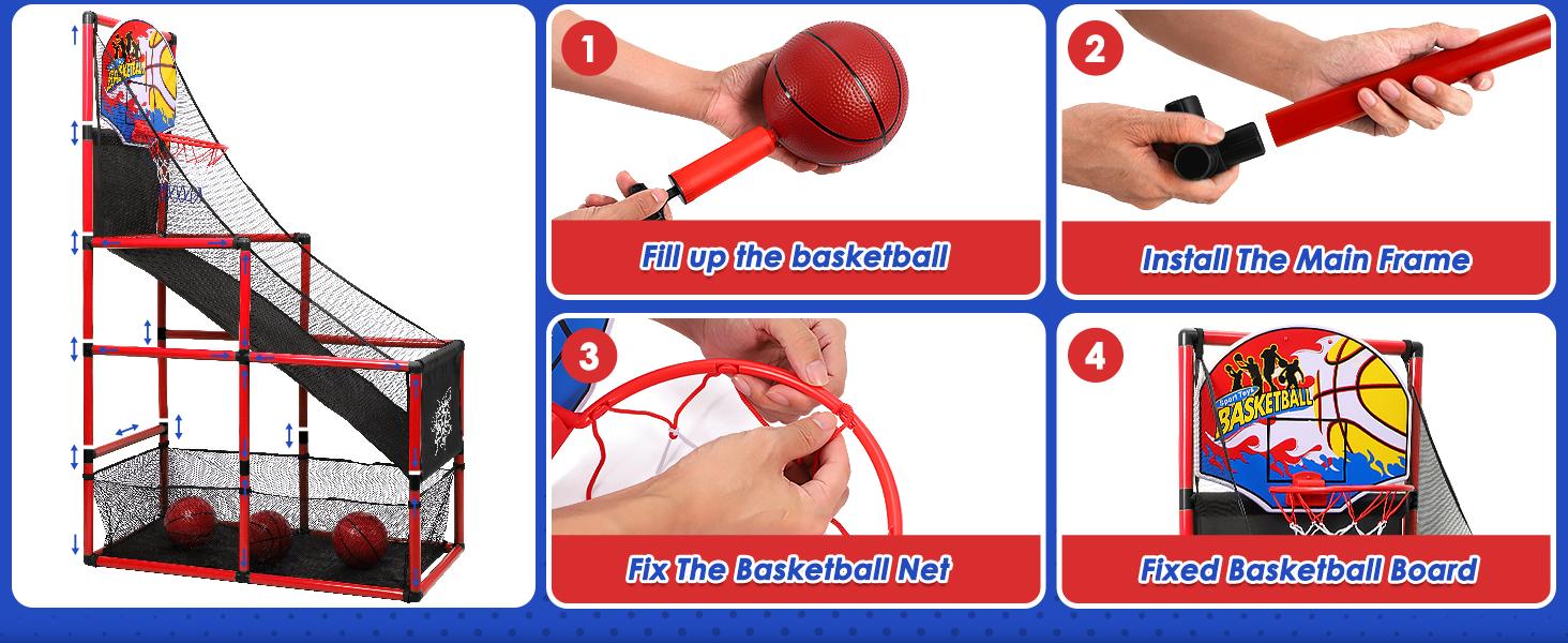SUNDAY MIRTH AOKESI Arcade Basketball Game Set Indoor for Kids Basketball Hoop Outdoor Sports Play Toy for Toddler Boys Girls 3-5 6-7 8-12 Years Old Adjustable Height with 4 Balls