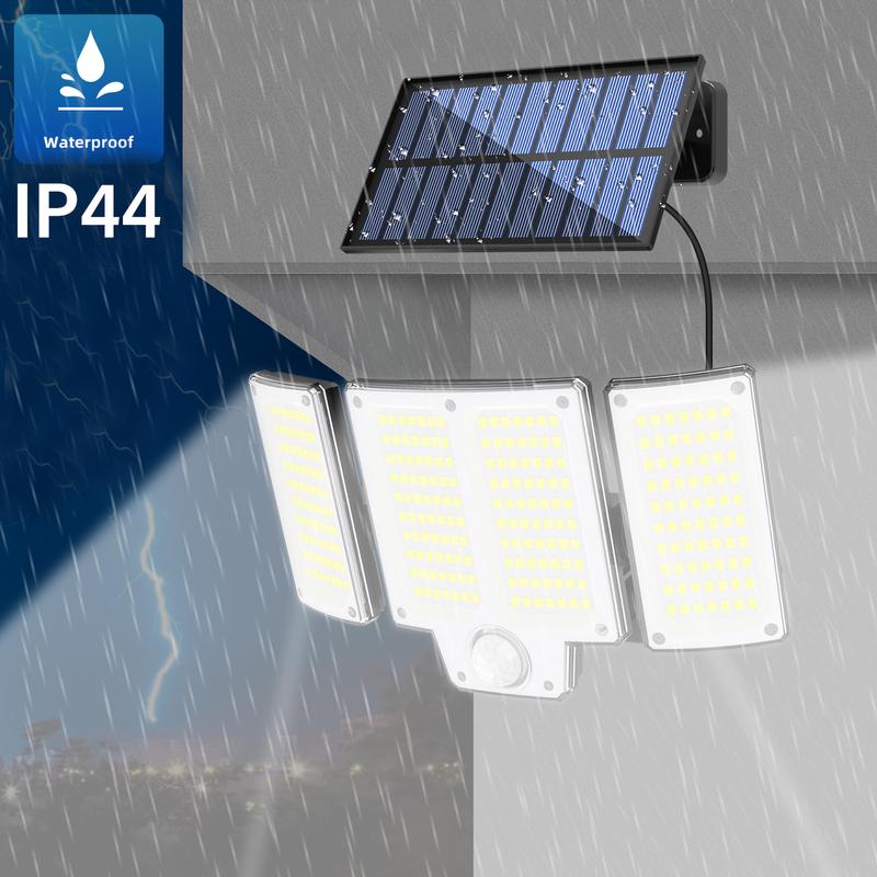 Solar Powered Outdoor Light with Motion-Sensor, 3-Head Solar Floodlight with Remote Control, Outdoor Light for Patio, Garage, Porch, Yard