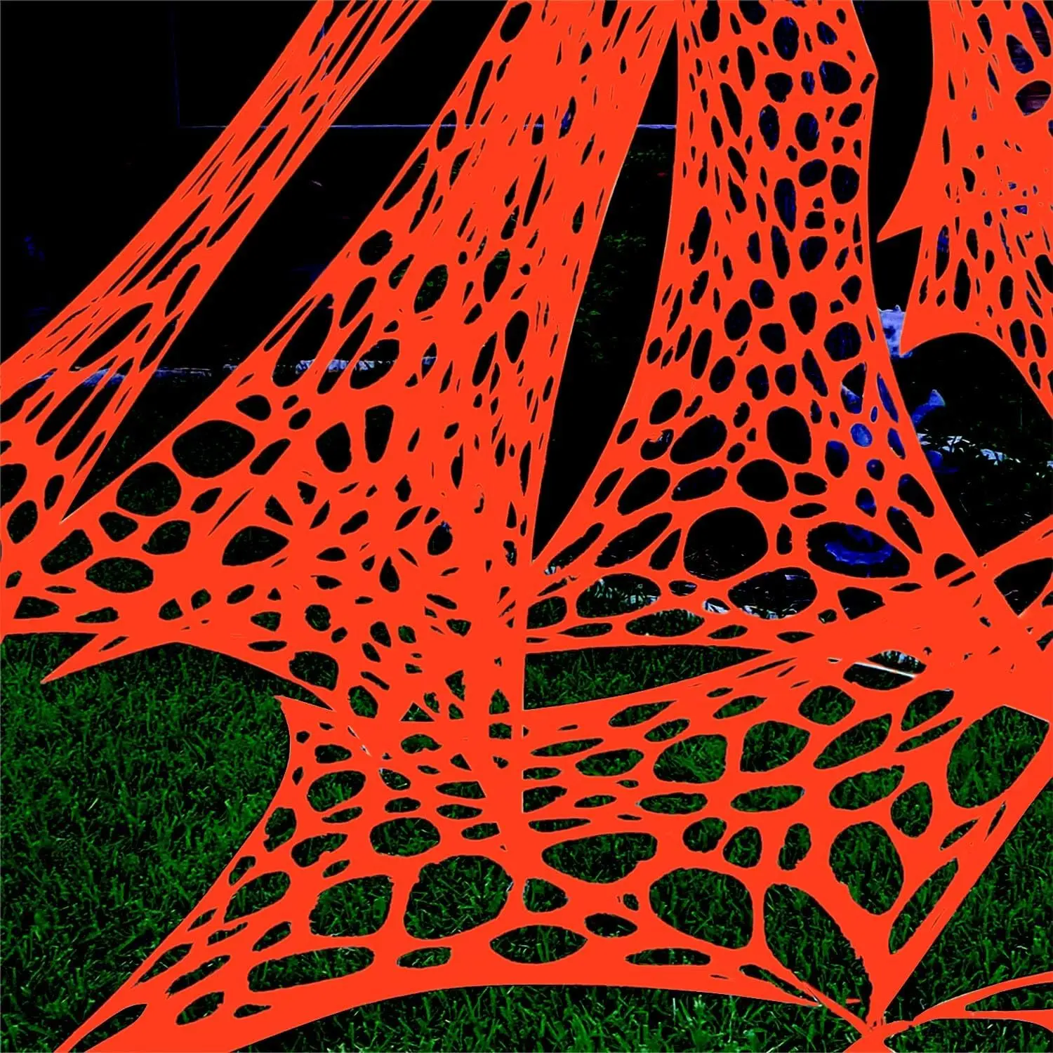 Giant Glow in The Dark Halloween Outdoor Decor Set - 700 Sqft Durable Spider Web (24FT x 4FT), Orange Beef Web, 3 Blacklights