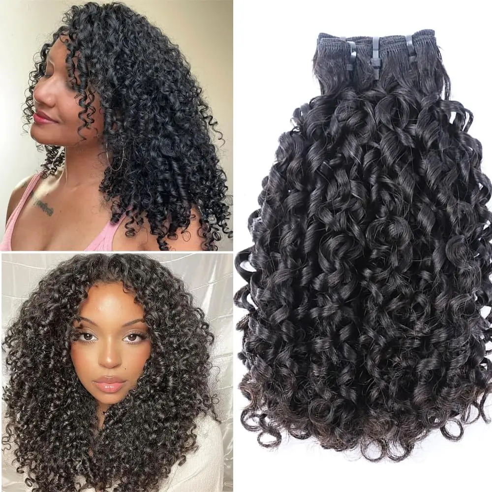 16A Double Weft Pixie Curly Human Hair  14 Inch 1 Bundle Burmese Curly  Human Hair 3C4A  Unprocessed Brazilian  Virgin Hair Extensions Quick Weave Extensions  Color