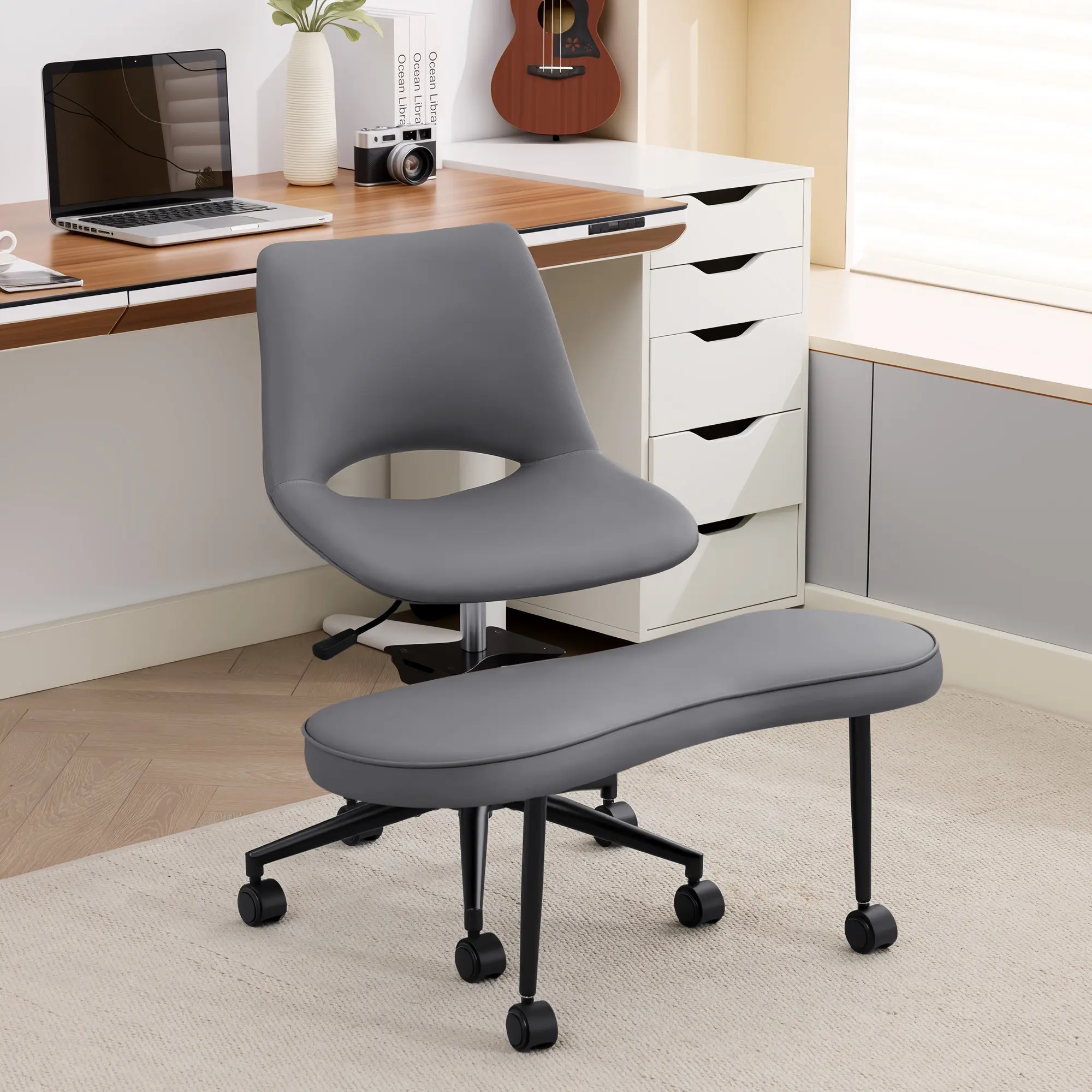 Ergonomic Cross Legged Office Chair with High Lumbar Support - Adjustable Height Kneeling Desk Chairs for Meditation,Yoga with Wheels
