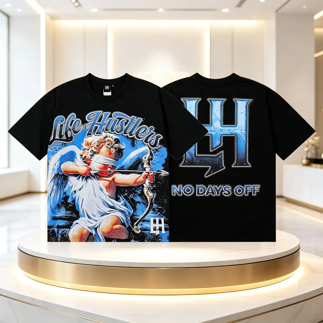 Trending Life Hustlers Rhinestone Graphic T-Shirt Cotton Tee Oversized Angel Archer Print Shirt Y2K Streetwear Hip Hop Fashion Short Sleeve Top Soft Breathable Unisex Summer Gift