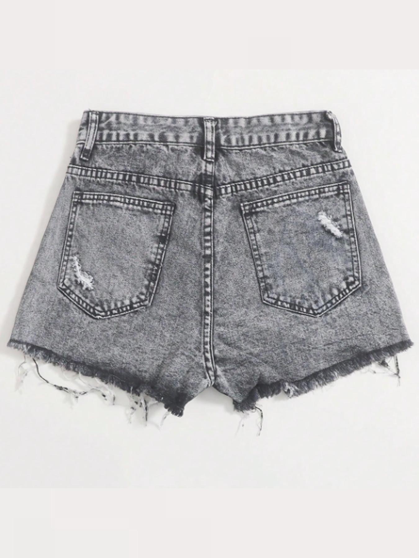 Women's  Ripped Button Front, Casual High Waist for Summer, Fashion Women's Bottoms for Daily Wear, Frayed Hem Shorts