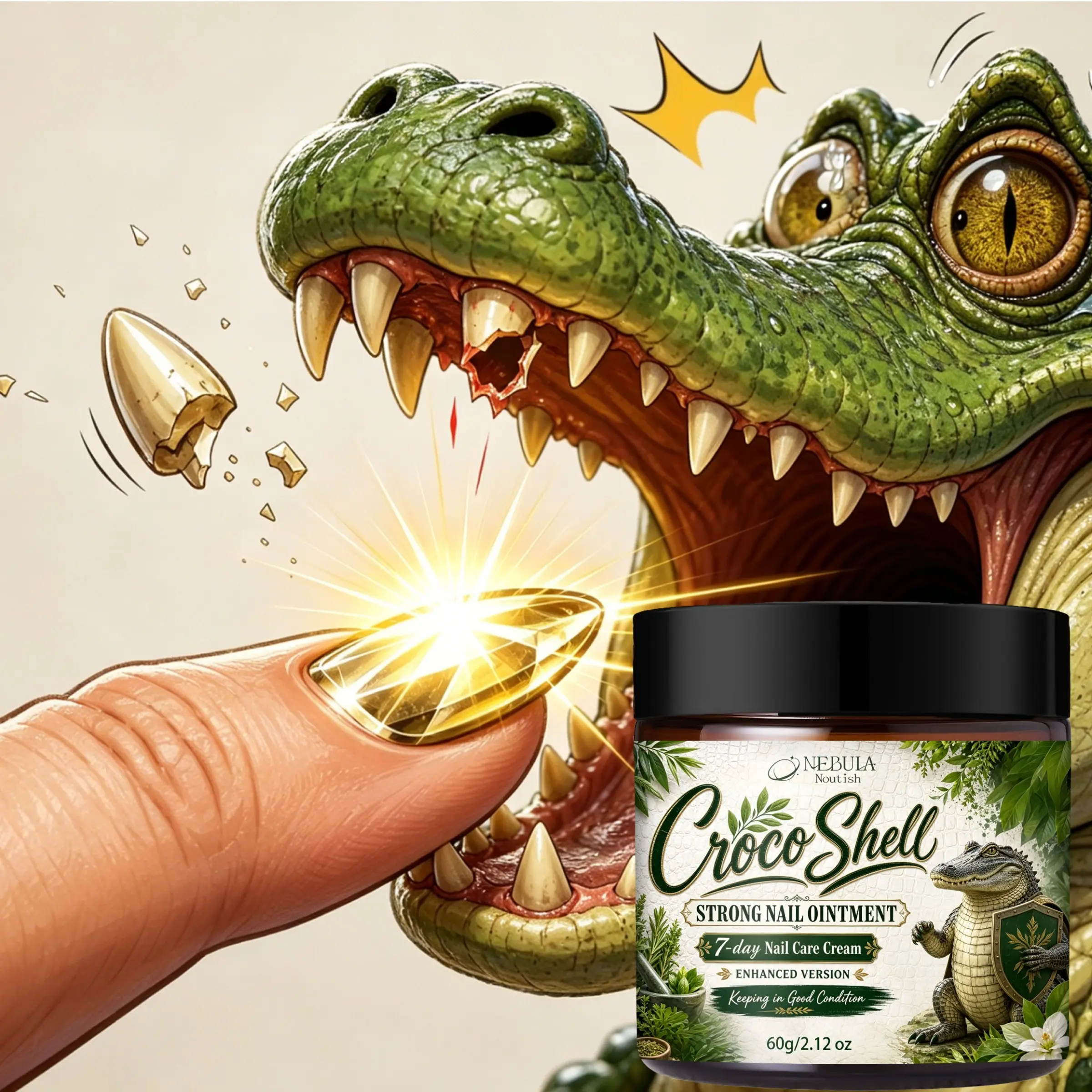 60g Crocodile Shell Nail Cream, Aloe Hyaluronic Acid Glycerin, Deep Nourishment, 7 Days Moisture, Hand Foot Nail Care, Ideal Gift