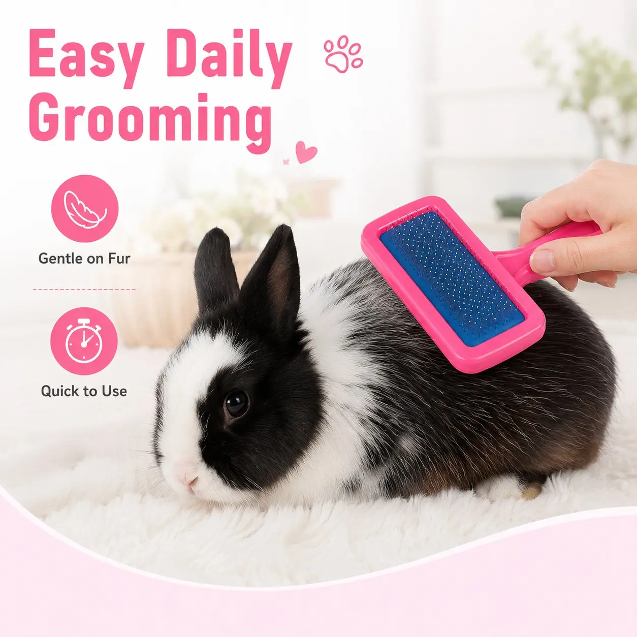 Shedding Season Essential Pet Slicker Brush for Cats, Rabbits & Small Dogs, Gentle Loose Fur Remover with Rounded Pins for Long & Short Hair