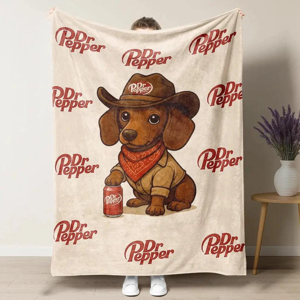 Cool Dachshund Dogs Flannel Blanket Set, Adult & Baby Size Soft Dr Pepper Printed Throw Blanket for Sofa Bed Office Home Decor, Perfect Independence Day Gift for Fans, Cute Figure Print Decorative Giftable Blankets birthday gift