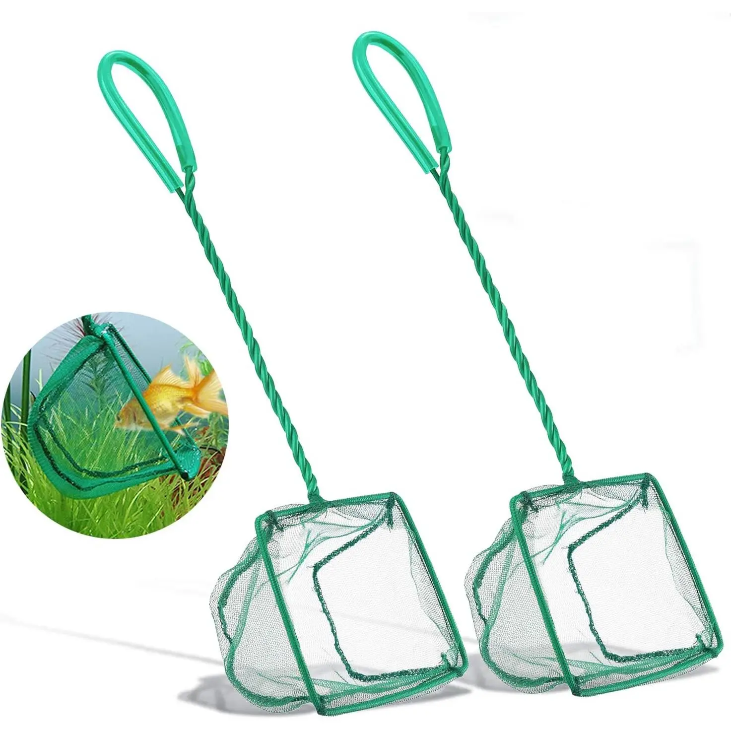 Aquarium Fish Nets,  4 Inch Small Mesh Fish Catch Nets with Plastic Handle Green