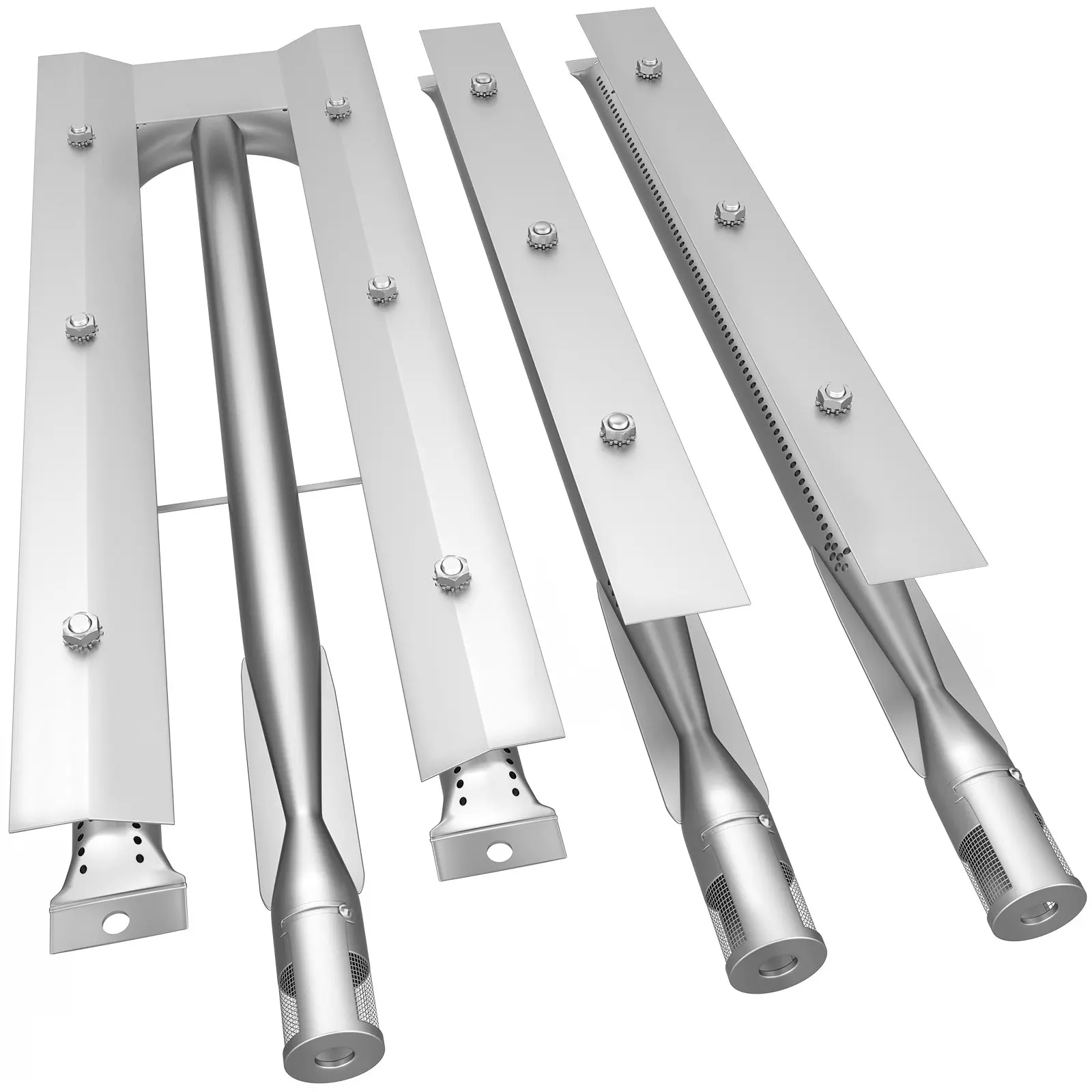VEVOR BBQ Burners Replacement, Stainless Steel Burner Grill Part Kit, 3 Packs BBQ Burners Replacement, Grill Burner Replacement with Air Flap Barbecue Replacement Parts with Evenly Burning for Gas Gr